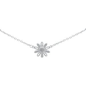 Elegant Flower Sterling Silver & CZ Necklace